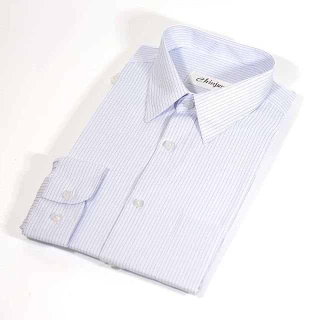 【CHINJUN】勁榮抗皺襯衫-長袖、白色藍條紋、k2202(任選3件999 現貨 商務 男生)