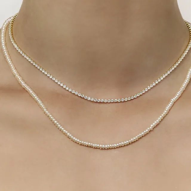 【SHASHI】紐約品牌 Tennis Diamond 銀色滿鑽項鍊 經典鑲鑽項鍊(鑲鑽項鍊)