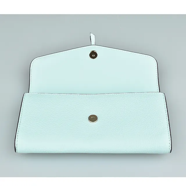 【KATE SPADE】Kate Spade MARTI 桃心LOGO牛皮12卡釦式長夾(展示品/大/淺蒂芬妮藍)