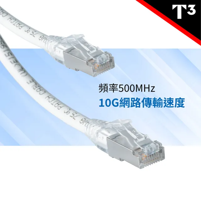 【美國T3】CAT6A S/FTP 50cm 10G 雙遮蔽 網路線(電競 / NAS)