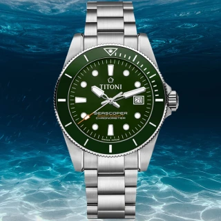 【TITONI 梅花錶】海洋探索 SEASCOPER 300 陶瓷錶圈 COSC認證 潛水機械腕錶 母親節 禮物(83300S-GN-703)