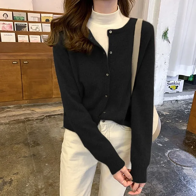 【巴黎精品】現貨+預購 針織衫毛衣外套(經典素面圓領短款女外套5色p1az34)