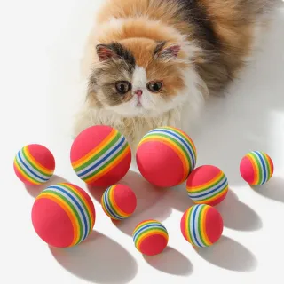 【OMG】貓咪玩具彩虹球5入組 微彈力逗貓靜音球 寵物貓咪自嗨玩具(寵物用品)