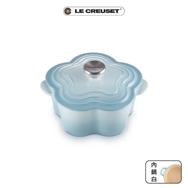 【Le Creuset】琺瑯鑄鐵鍋山茶花鍋20cm(雪紡粉-鋼頭-內鍋白)