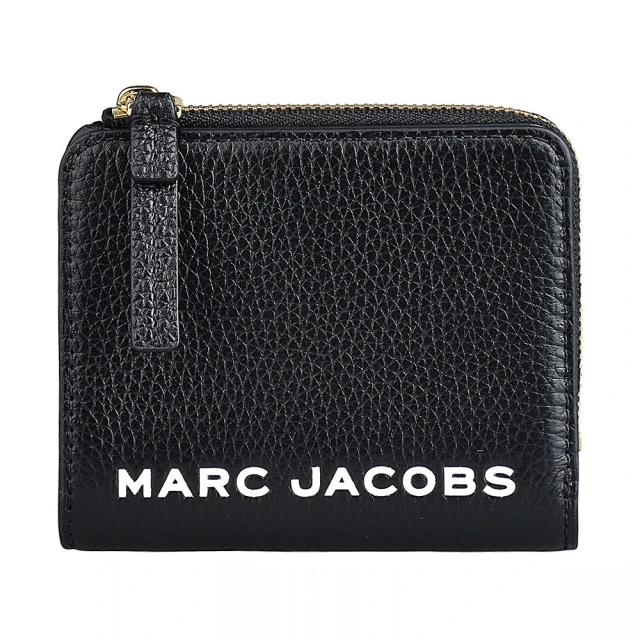 MARC JACOBS 馬克賈伯 MARC JACOBS THE BOLD白字LOGO牛皮6卡釦式短夾(黑)