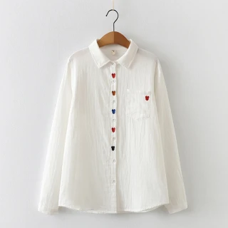 【設計所在】小清新甜美米奇刺繡雙層棉紗白襯衫 w523(M-L可選)
