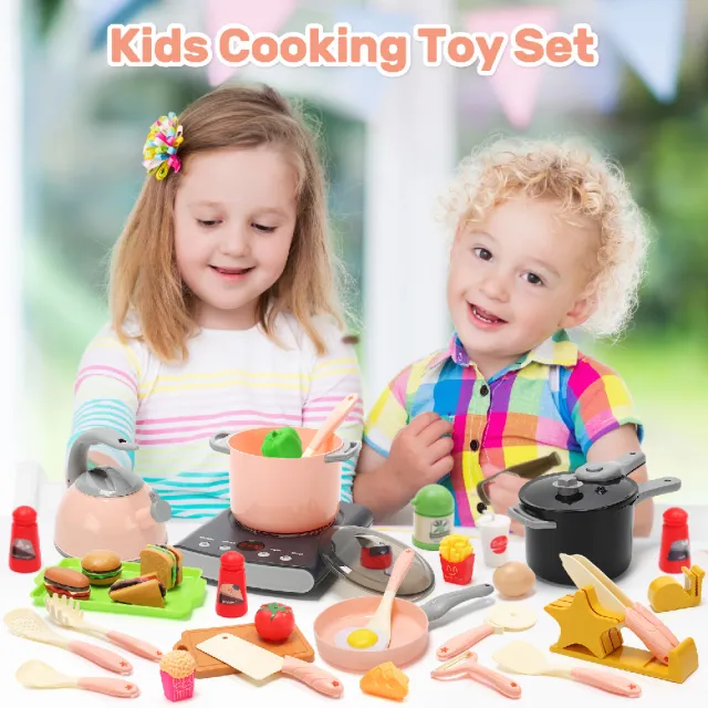 【CuteStone】兒童仿真電磁爐與切切樂套裝玩具37件組