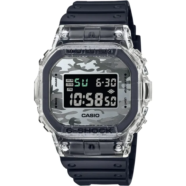 CASIO 卡西歐】G-SHOCK 透明迷彩經典方形電子錶聖誕禮物(DW-5600SKC-1