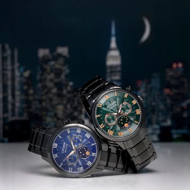 【CITIZEN 星辰】亞洲限定永恆經典光動能月相時尚男錶-藍x黑/42mm(AP1055-87L)