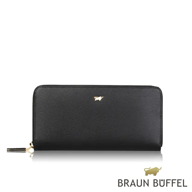 【BRAUN BUFFEL 德國小金牛】城市 10卡拉鍊長夾-黑色(BF696-602-BK) 錢包送禮推薦