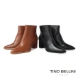 【TINO BELLINI 貝里尼】巴西進口牛皮尖頭側拉鍊粗跟靴FWOV018(棕)