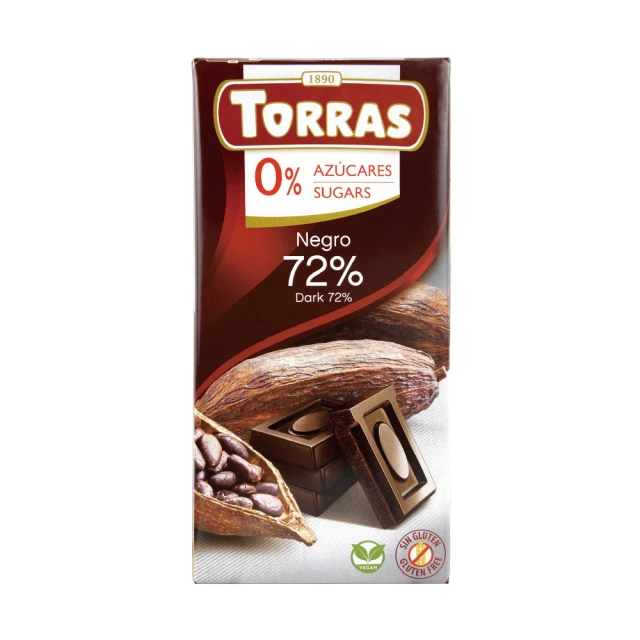 即期品【TORRAS 多樂】72%醇黑巧克力(75G 無加糖/麥芽糖醇/素食巧克力 2024/05/10)