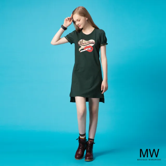 【MAGIQUE WARDROBE】前短後長嘴唇印花休閒洋裝(2色)
