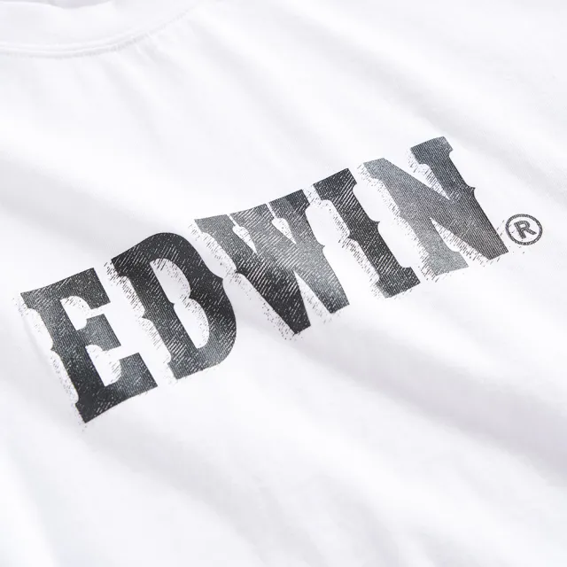 【EDWIN】男裝 網路獨家↘仿舊立體LOGO長袖T恤(白色)