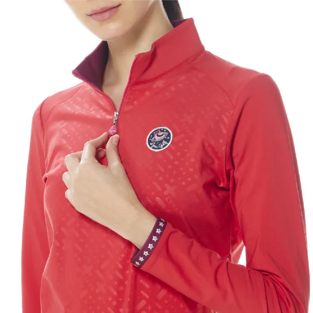 【Lynx Golf】女款合身版遠紅外線功能保暖內刷毛俏皮壓光印花長袖立領POLO衫/高爾夫球衫(二色)