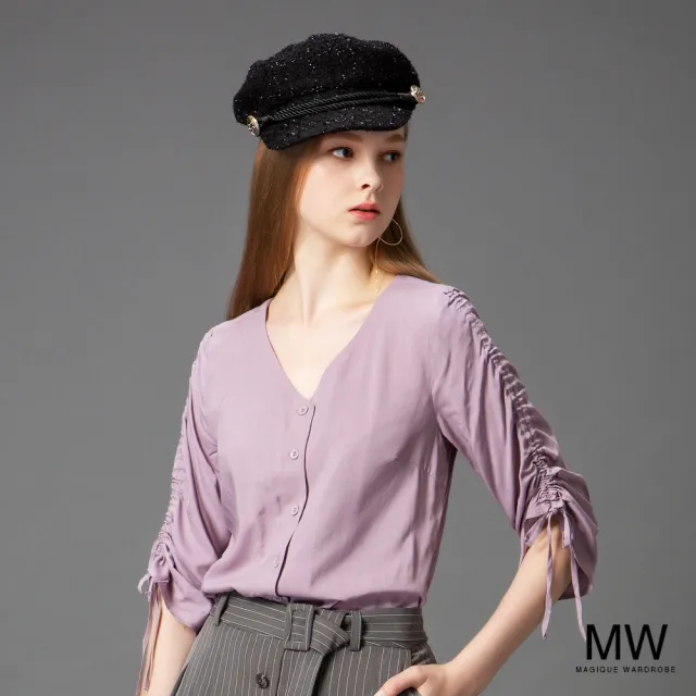 【MAGIQUE WARDROBE】V領造型綁帶袖上衣(2色)