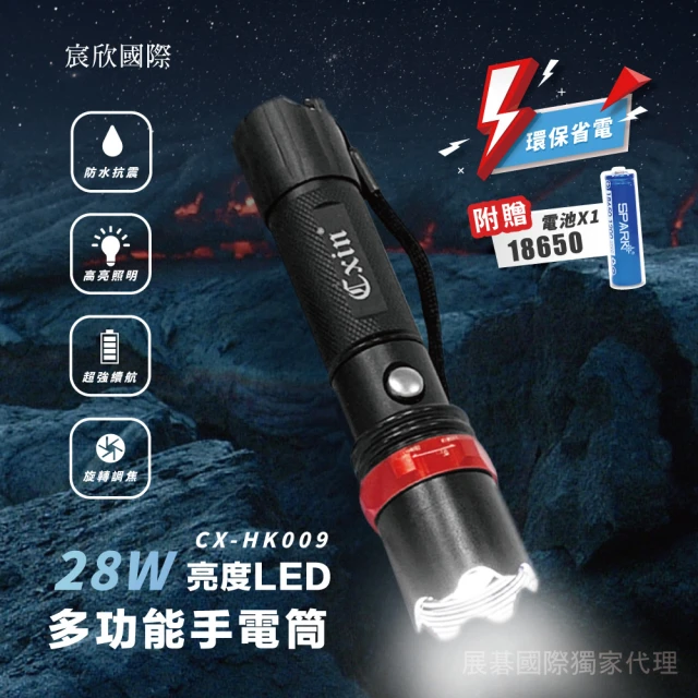 【CXIN】28W LED多功能手電筒CX-HK009(附贈18650電池)