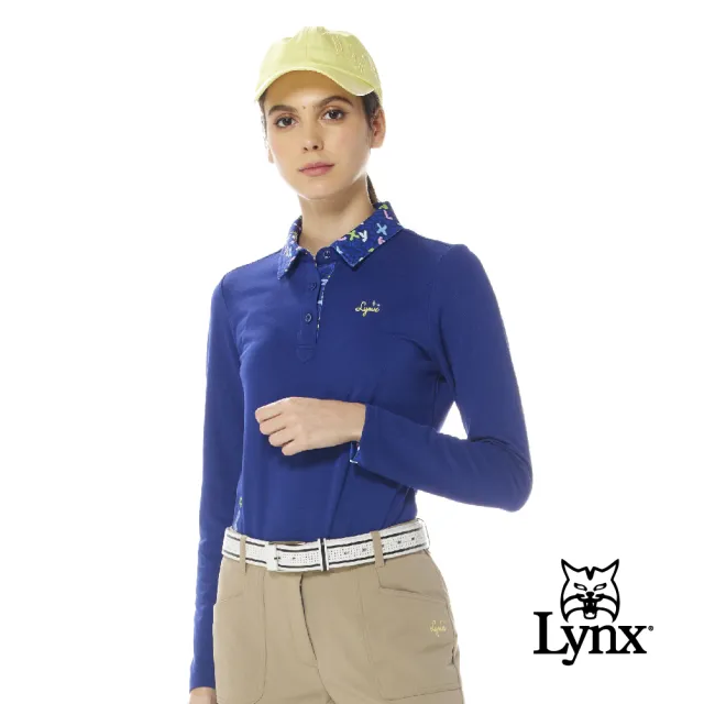 【Lynx Golf】女款內刷毛俏皮花色配布毛巾繡LOGO設計長袖POLO衫/高爾夫球衫(三色)