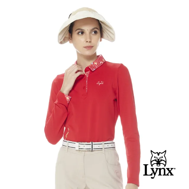 【Lynx Golf】女款內刷毛俏皮花色配布毛巾繡LOGO設計長袖POLO衫/高爾夫球衫(三色)