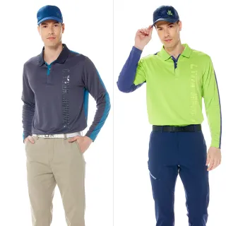 【Lynx Golf】男款合身版吸溼排汗前後異色設計後背LOGO立體印花款長袖POLO衫(二色)