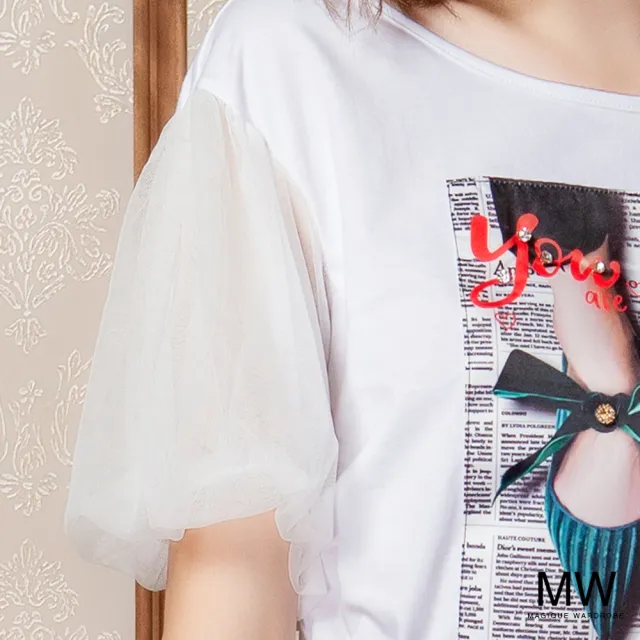 【MAGIQUE WARDROBE】泡泡袖印花上衣(2色)