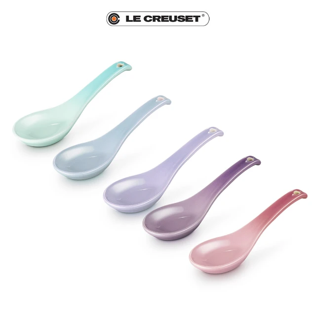 【Le Creuset】瓷器中式湯匙5入組(星河紫/淡海岸藍/櫻花粉/薄荷綠/粉彩紫)