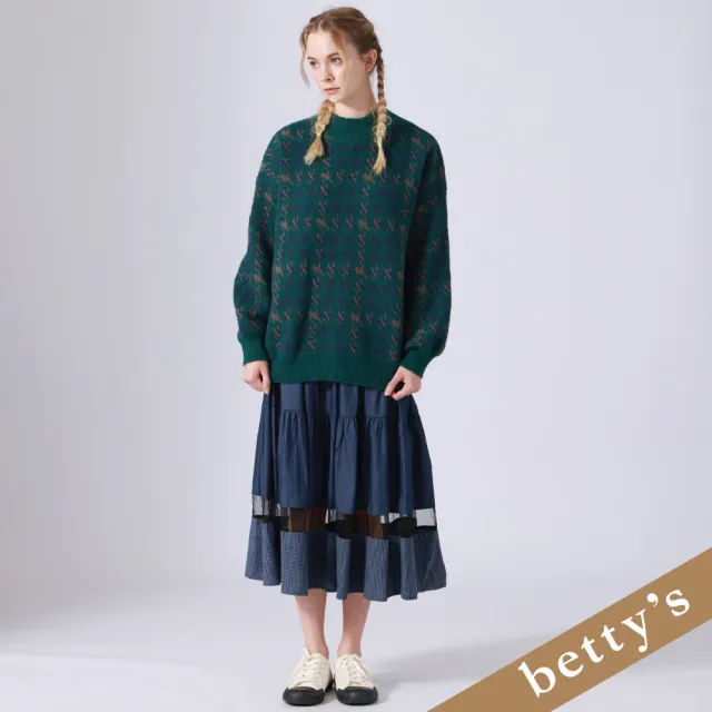 【betty’s 貝蒂思】腰鬆緊蛋糕鏤空格子長裙(牛仔藍)