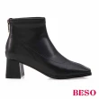 【A.S.O 阿瘦集團】BESO網獨款-素面皮革百搭顯瘦方楦中粗跟短靴&中筒靴(多款任選)