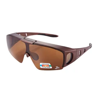 【Z-POLS】頂級設計可掀霧茶褐款 加大設計Polarized寶麗來偏光眼鏡(新一代可包覆近視眼鏡設計 抗UV400)