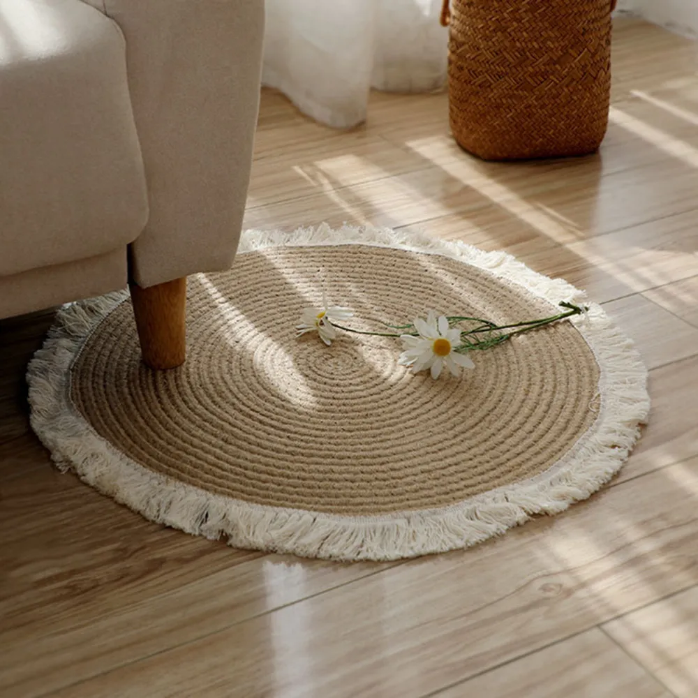 【hoi! 好好生活】草編棉麻流蘇編織地毯墊-80cm圓型地毯
