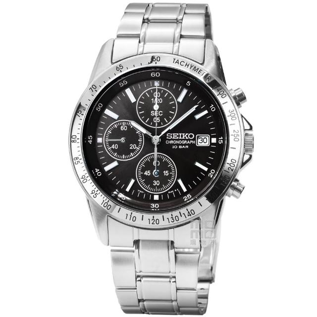 【SEIKO 精工】精工三眼計時鋼帶錶-黑(SBTQ041)