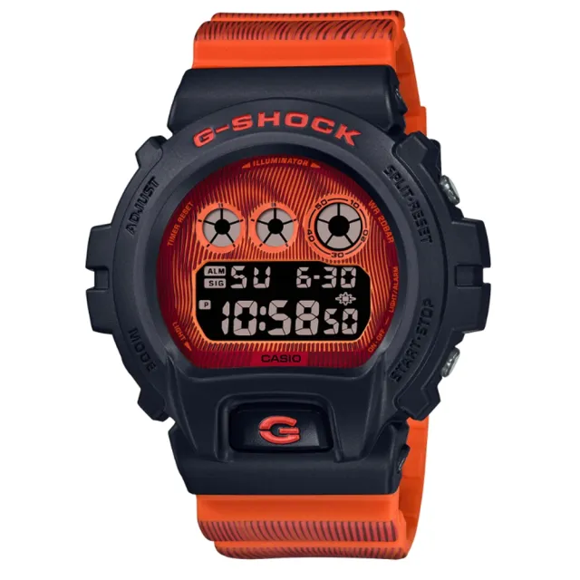 【CASIO 卡西歐】G-SHOCK 時間扭曲 科幻獨特 摩爾紋路 螢光橘 DW-6900TD-4_50mm