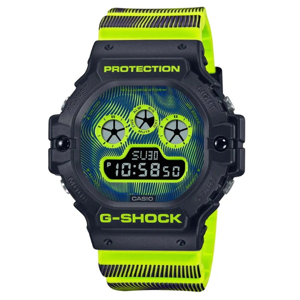 【CASIO 卡西歐】G-SHOCK 科幻感奇妙世界螢光色調電子錶-螢光黃 DW-5900TD-9