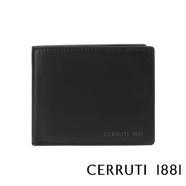 【Cerruti 1881】義大利頂級小牛皮4卡零錢袋短夾皮夾 5707M(黑色 贈原廠送禮提袋)