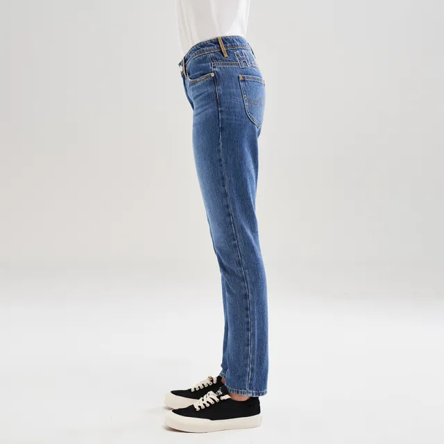 【Lee】出清品-女裝 牛仔褲 / 401 中腰標準小直筒 九分褲 中深藍洗水(LL220243303)