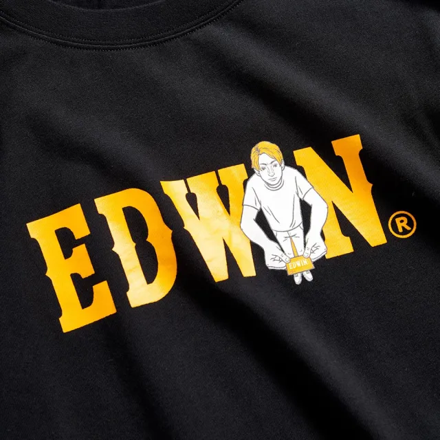 【EDWIN】男裝 橘標 基本LOGO短袖T恤(黑色)