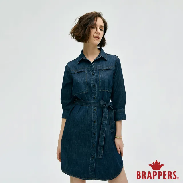 【BRAPPERS】女款 Boy friend系列-全棉長袖洋裝(深藍)(其他規格)
