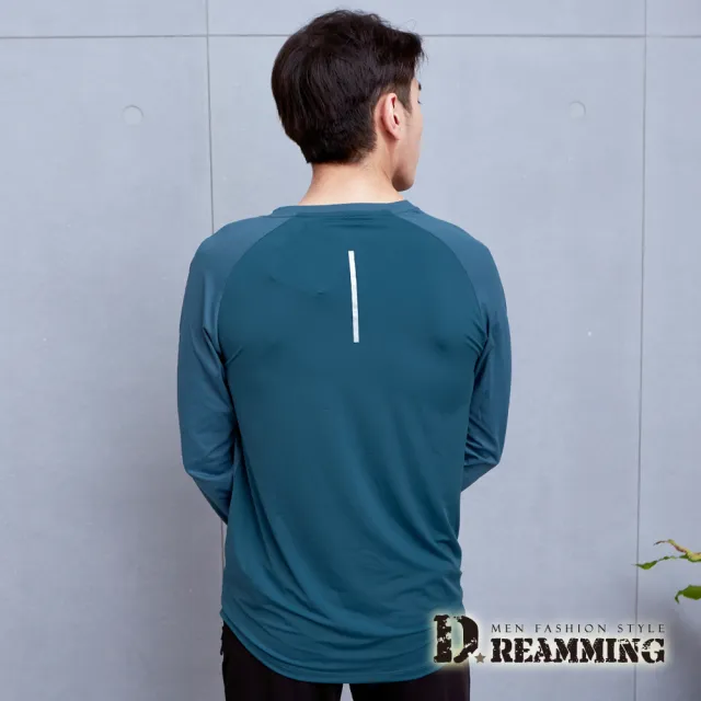 【Dreamming】RUN拼接彈力圓領運動長T 親膚 涼感 透氣(共二色)