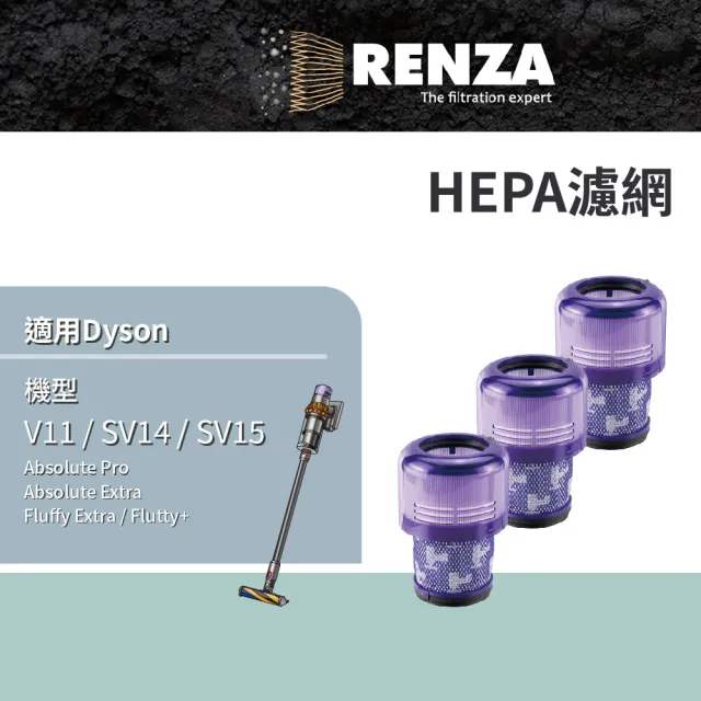 【RENZA】濾網 適用 Dyson 戴森 吸塵器 V11 SV14 SV15 HEPA濾網 3入組(替代 V11 集塵濾網)