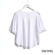 【SOMETHING】女裝 袖抽皺草寫LOGO短袖T恤(白色)