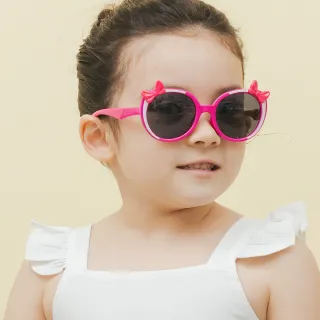 【ALEGANT】樂園桃蝴蝶結純白飾邊點綴兒童專用輕量UV400貓眼太陽眼鏡(台灣品牌 時尚UV400貓眼偏光墨鏡)