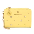 【CLATHAS】山茶花金屬小花裝飾質感羊皮證件零錢包鑰匙包(檸檬黃)