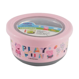 佩佩豬-不鏽鋼圓形保鮮餐碗-大-粉-3入組(兒童隔熱碗)