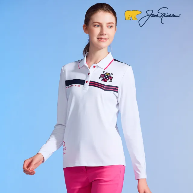 【Jack Nicklaus 金熊】GOLF女款彈性條紋吸濕排汗POLO衫/高爾夫球衫(白色)