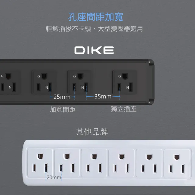 【DIKE】2入-DAH166BK 工業級鋁合金一開六座電源延長線 一切六插 防火抗雷擊1.8M