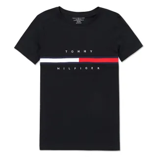 【Tommy Hilfiger】TOMMY 經典刺繡文字Logo圖案短袖T恤 上衣-女-黑色(平輸品)