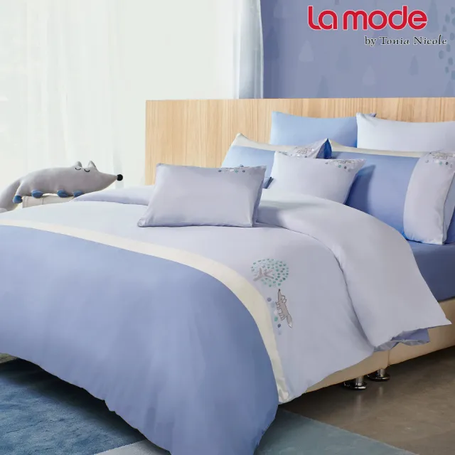 【La mode】活動品-環保印染100%精梳棉刺繡兩用被床包組-狐狸散步(單人)