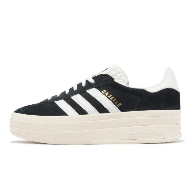 【adidas 愛迪達】休閒鞋 Gazelle Bold W 女鞋 黑 白 厚底 增高 拼接 麂皮 三條線 三葉草 愛迪達(HQ6912)