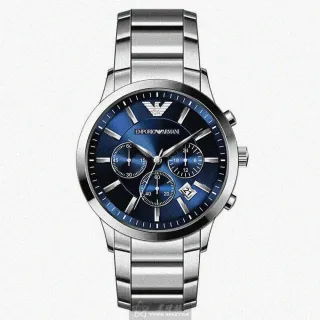 【EMPORIO ARMANI】ARMANI阿曼尼男錶型號AR00025(寶藍色錶面銀錶殼銀色精鋼錶帶款)