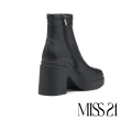 【MISS 21】迷幻少女純色彈力側拉鍊水台高跟短靴(黑)